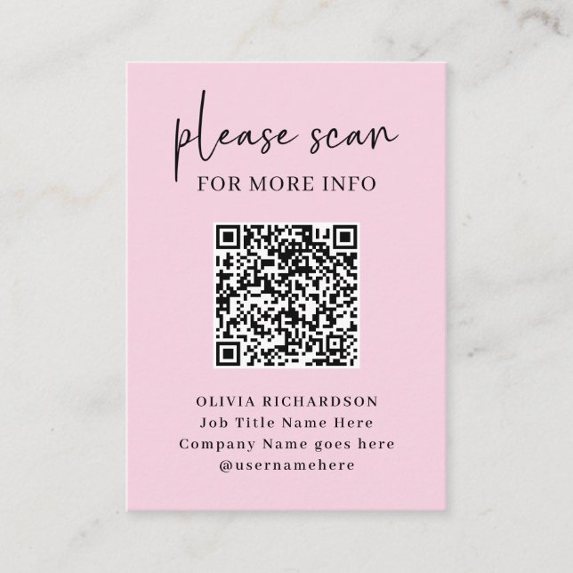 Einfaches, modernes QR-Format mit Logo-Back | Rosa Visitenkarte (Vorderseite)