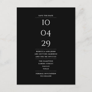 Einfaches modernes Schwarz-Weiß Save-the-Date Postkarte