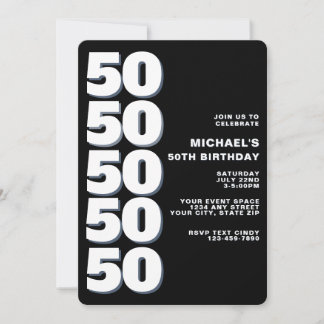Einfaches modernes Schwarz-Weiß zum 50. Geburtstag Einladung