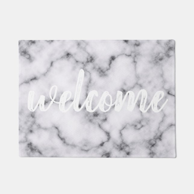 Einfaches, modernes Schwarz-weißes Marmorsteinmust Fußmatte (Vorderseite)