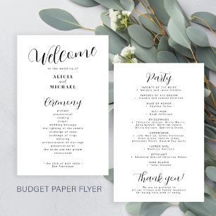 Einfaches modernes schwarzes weißes Hochzeitsprogr Flyer