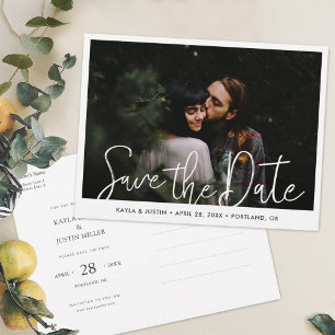 Einfaches modernes Script-Foto Save the Date Hochz Einladungspostkarte