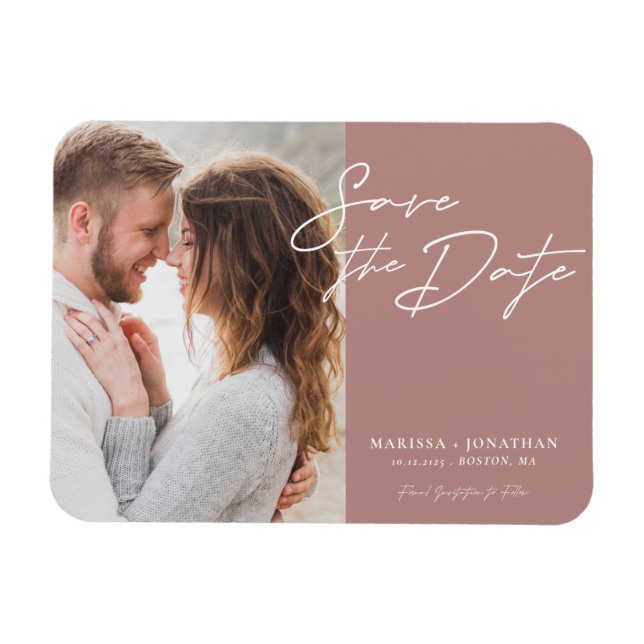 Einfaches modernes Script-Foto Save the Date Hochz Magnet (Horizontal)