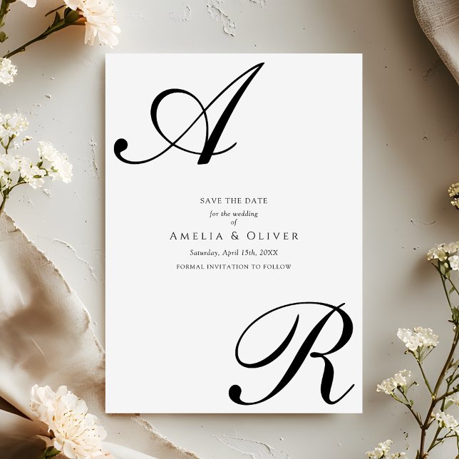 Einfaches modernes Skript-Monogramm zur Hochzeit Save The Date (Von Creator hochgeladen)