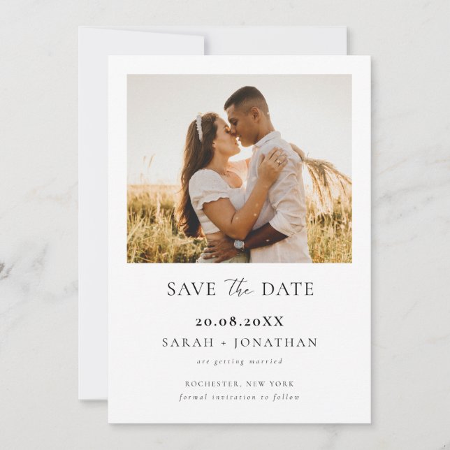 Einfaches, modernes Skript-Save the Date-Foto Einladung (Vorderseite)