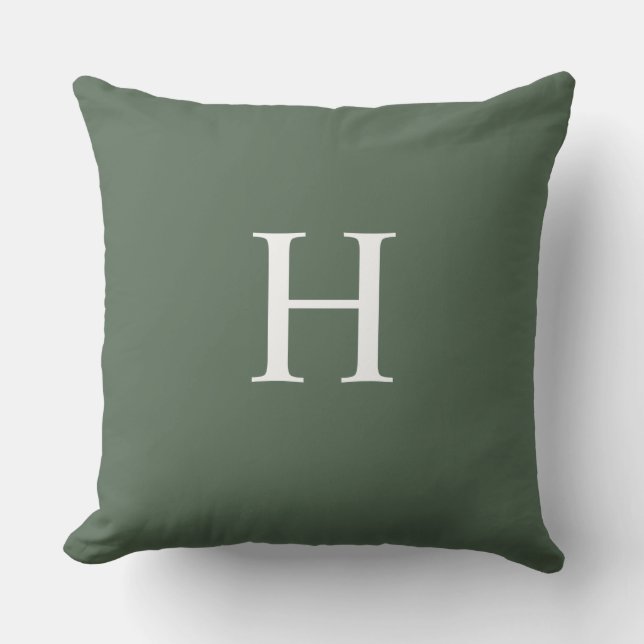 Einfaches modernes, staubgrünes Monogramm Kissen (Vorderseite)