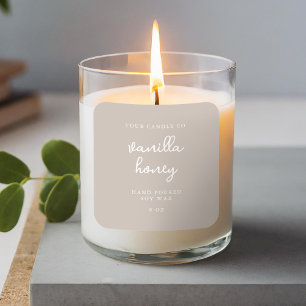 Einfaches, modernes Taupe Candle Label Quadratischer Aufkleber