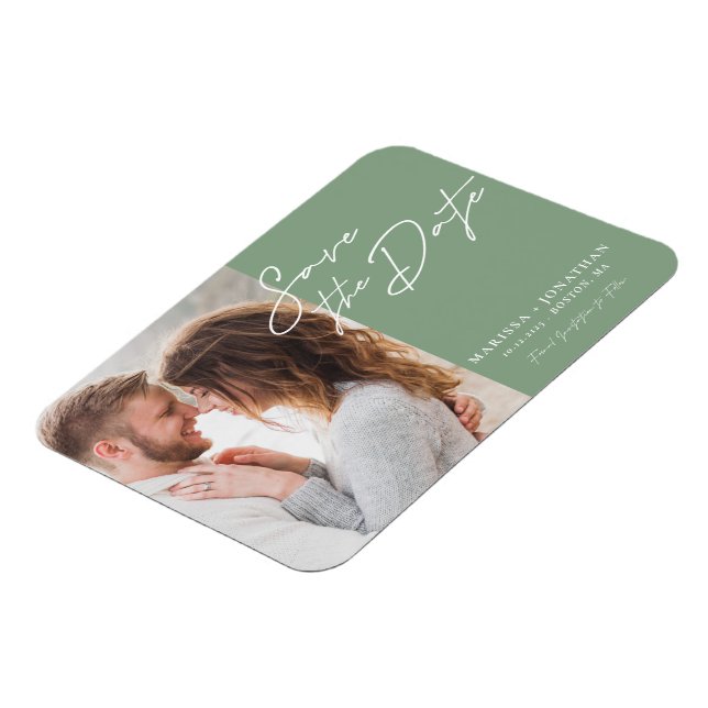 Einfaches modernes Typografie-Foto Save the Date Magnet (Linke Seite)