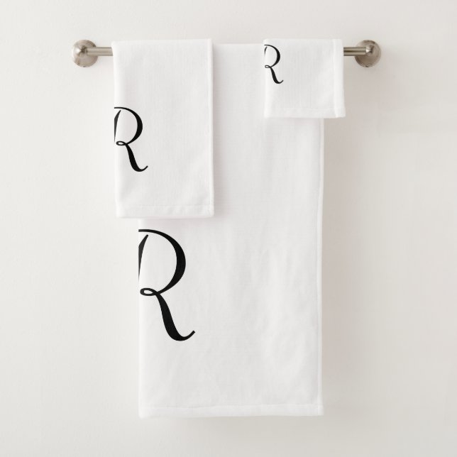 Einfaches, modernes weißes Monogramm - erstes Bade Badhandtuch Set (Insitu)
