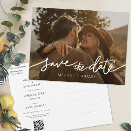 Einfaches, modernes, weißes Script Save the Date Einladungspostkarte
