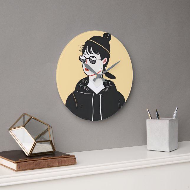 Einfaches, modernes zeichn cooler junger Menschen Große Wanduhr (Büro)