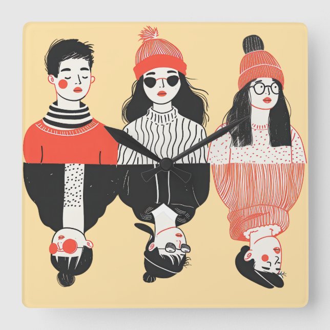 Einfaches, modernes zeichn cooler junger Menschen Quadratische Wanduhr (Vorderseite)