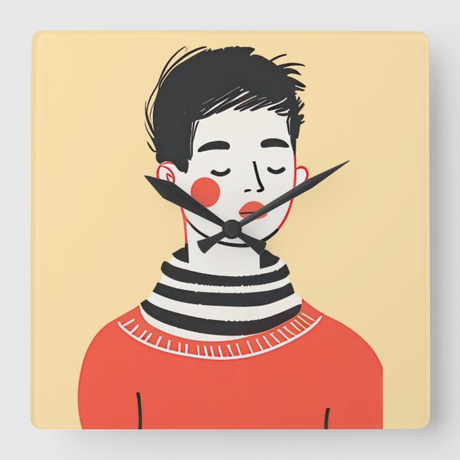 Einfaches, modernes zeichn cooler junger Menschen Quadratische Wanduhr (Vorderseite)