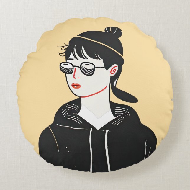 Einfaches, modernes zeichn cooler junger Menschen Rundes Kissen (Vorderseite)