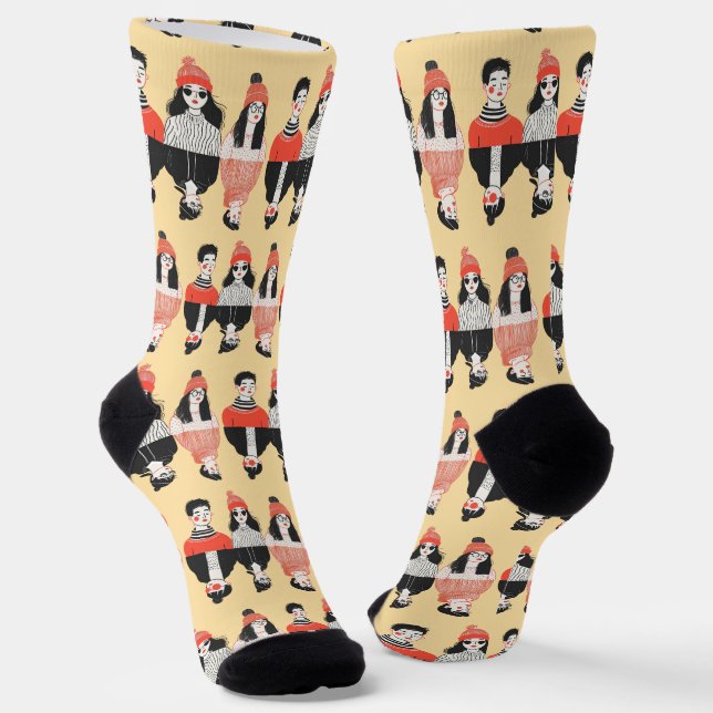 Einfaches, modernes zeichn cooler junger Menschen Socken (Gewinkelt)