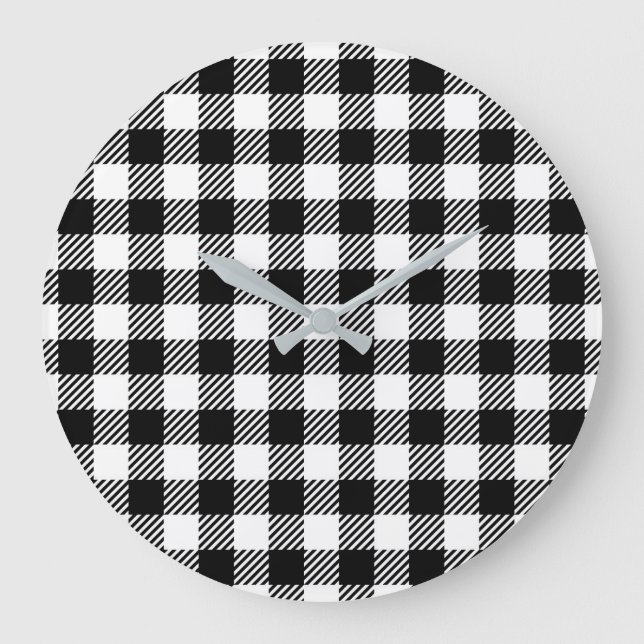 Einfaches monochromes Büffel-Karo-Muster Große Wanduhr (Vorderseite)