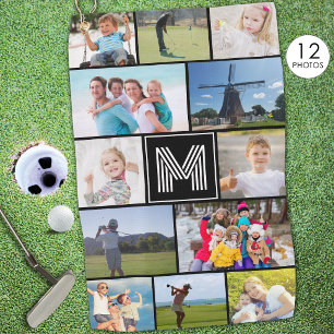 Einfaches Monogramm 12 Foto-Collage individuell an Golfhandtuch