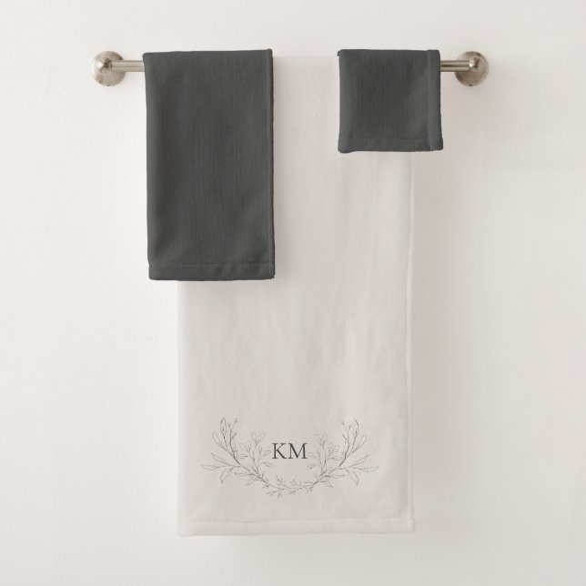 Einfaches Monogramm Anthrazit & Creme Badhandtuch Set (Insitu)