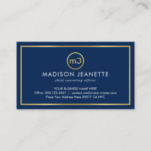 Einfaches Monogramm auf goldenem Rahmen mit blauer Visitenkarte