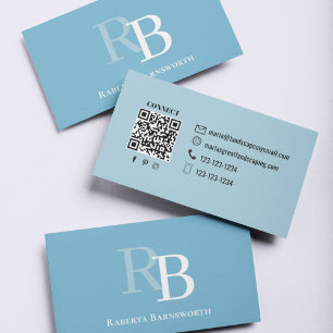 Einfaches Monogramm Blau QR-Code   Verbinde dich m Visitenkarte
