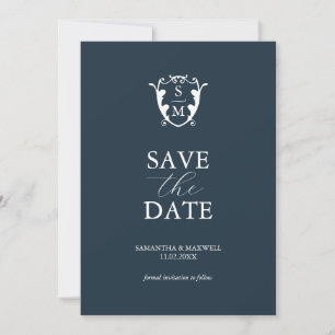 Einfaches Monogramm Blau Save the Date