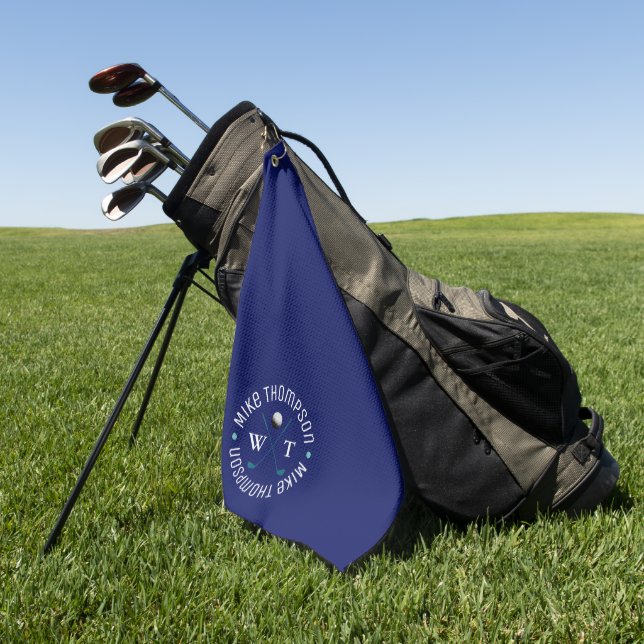 Einfaches Monogramm blaues Handtuch für einen Golf (Gras)