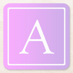 Einfaches Monogramm Dezent rosa/lila Ombre Rechteckiger Pappuntersetzer