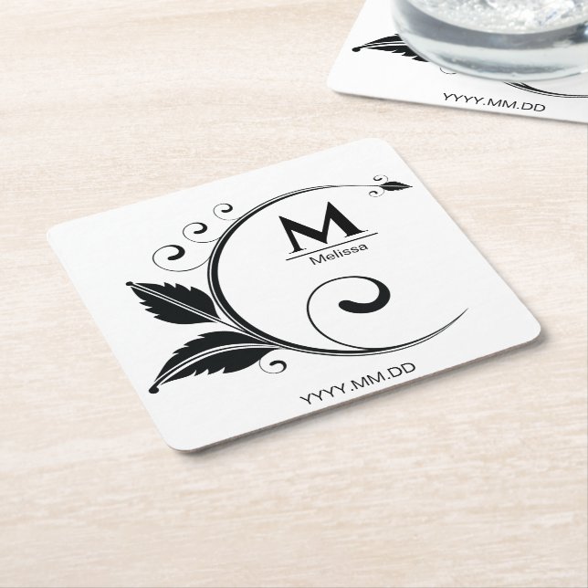 Einfaches Monogramm Floral Stylisch Rechteckiger Pappuntersetzer (angewinkelt)