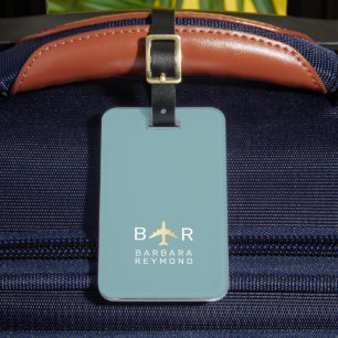 Einfaches Monogramm-Flugzeug Reise Blau Gepäckanhänger