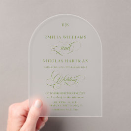 Einfaches Monogramm Grüne Hochzeit Acryleinladungen