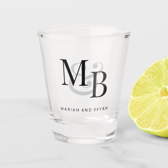 Einfaches Monogramm Hochzeit Schnapsglas (Vorderseite)