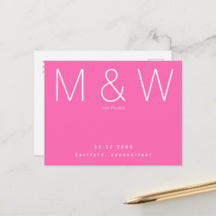 Einfaches Monogramm Hot Pink Hochzeit Termin merke Ankündigungspostkarte