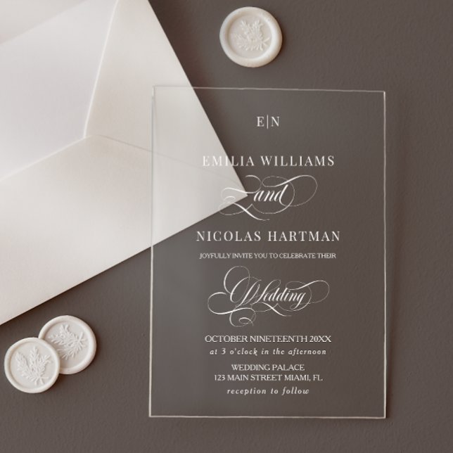 Einfaches Monogramm klassische Hochzeit  Acryleinladungen (Von Creator hochgeladen)