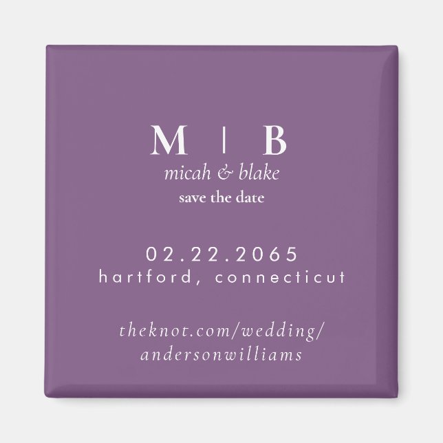 Einfaches Monogramm Lavendel Hochzeit Save the Dat Magnet (Vorne)