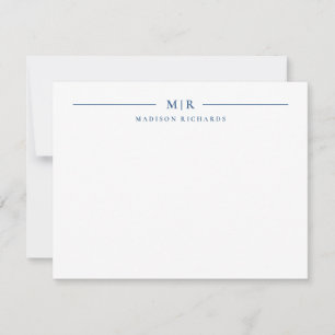 Einfaches Monogramm Marineblau Personalisiert Mitteilungskarte