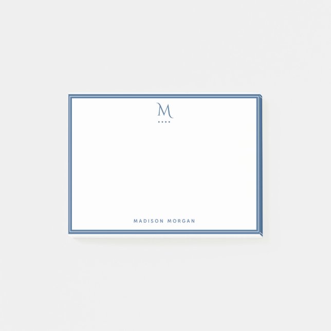 Einfaches Monogramm mit marineblauer Umrandung per Post-it Klebezettel (Vorderseite)