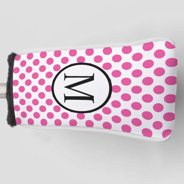 Einfaches Monogramm mit rosa Tupfen Golf Headcover (Vorderseite)