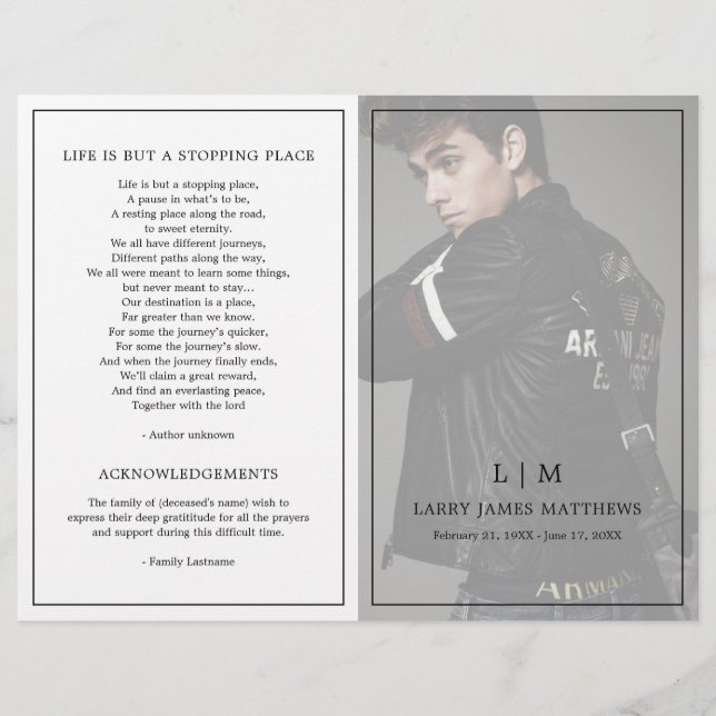 Einfaches Monogramm - Modernes Beerdigungsprogramm (Vorderseite)