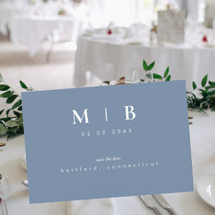 Einfaches Monogramm Periwinkle Save-the-Date QR Ankündigungspostkarte
