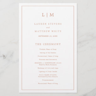 Einfaches Monogramm Rosen-Gold Hochzeitsprogramm z