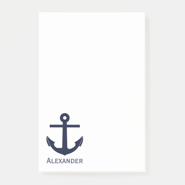 Einfaches Monogramm Schiffsanker Navy Blau Weiß Post-it Klebezettel (Vorderseite)