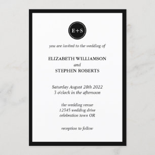 Einfaches Monogramm Schwarze und Weiße Hochzeit Einladung