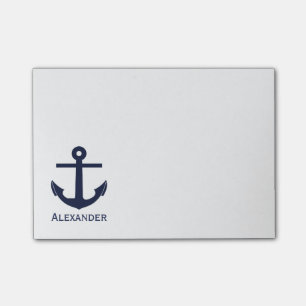 Einfaches Monogramm-Seeanker-Marine-Blau-Weiß Post-it Klebezettel