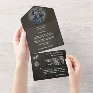 Einfaches Monogramm Skelett Halloween QR-Code Hoch All In One Einladung