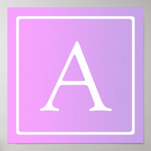 Einfaches Monogramm Subtiles Rosa/Lila Ombre Poster