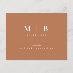 Einfaches Monogramm Terrakotta Save-the-Date QR-Co Postkarte