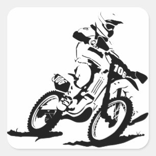 Einfaches Motorcross Fahrrad und Reiter Quadratischer Aufkleber