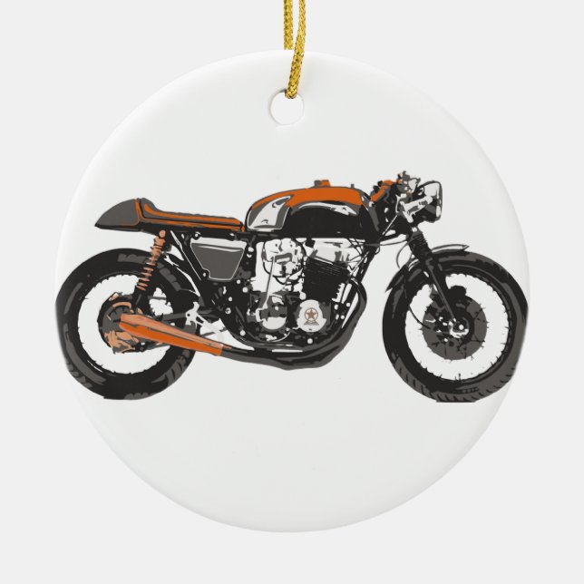 Einfaches Motorrad - zeichnender CaféRacer 750 Keramik Ornament (Vorne)
