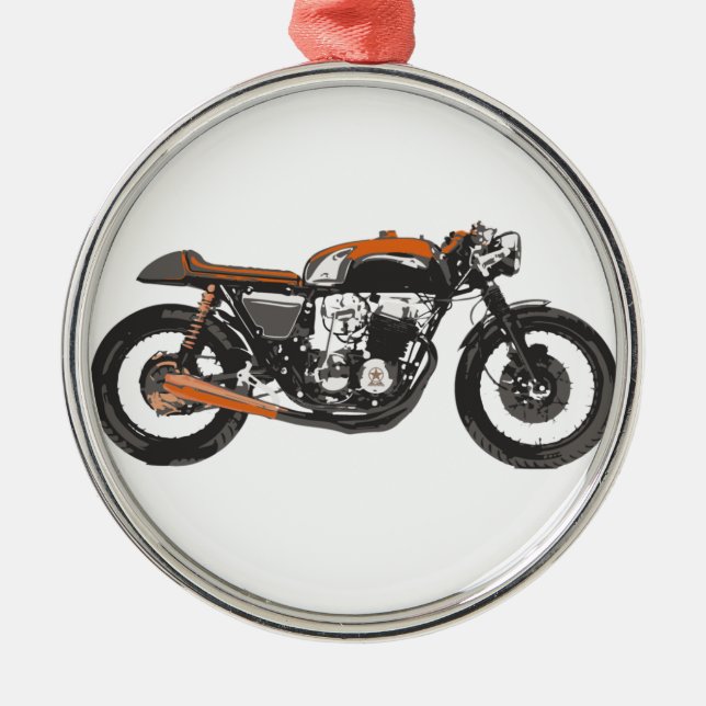 Einfaches Motorrad - zeichnender CaféRacer 750 Silbernes Ornament (Vorne)