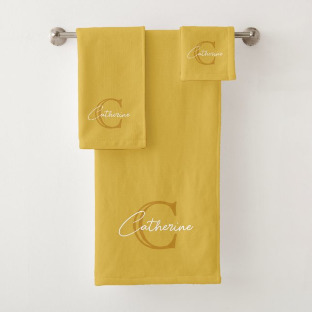Einfaches Mustard Yellow Monogram Badetuch-Set Badhandtuch Set (Insitu)